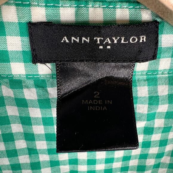 Ann Taylor Green Gingham Button Up Size 2 - Picture 3 of 8